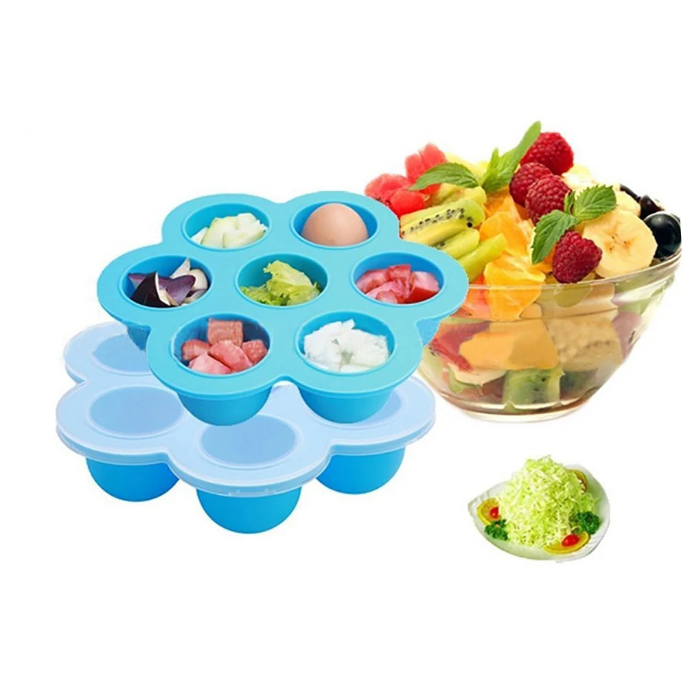 7 Cavities Silicone Baby Food Storage Container Silicone Egg Bites Mold Silicone Half Ball Ice Tray With Clear Lid