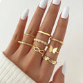 VKME 8Pcs/Set Gold Color Butterfly Pearl Ring Set Wholesale for Women Jewelry