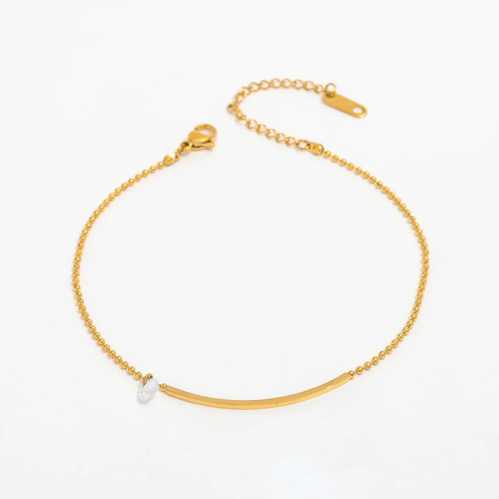 Fenny 18K PVD Plated Wholesale No Fade Fashion Dainty Bar Bead Mixture Chain Zirconia Pendant Stainless Steel Anklet for Women MegaBDM