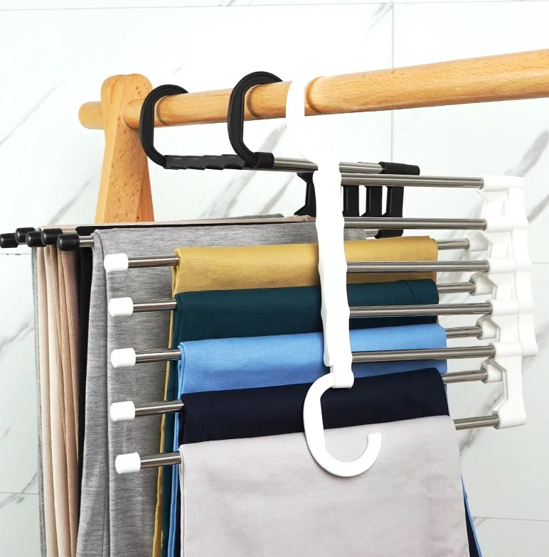 Hot Selling Household Seamless Telescopic Magic Pants Rack Stainless Steel Folding Storage Hanger