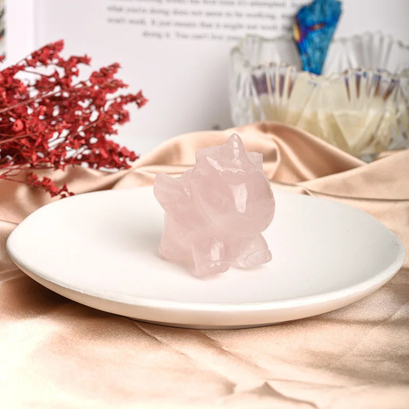 2026 Home Use Wholesale Natural Rose Quartz Crystal Mix Material unicorn Hand Carved Crystal unicorn