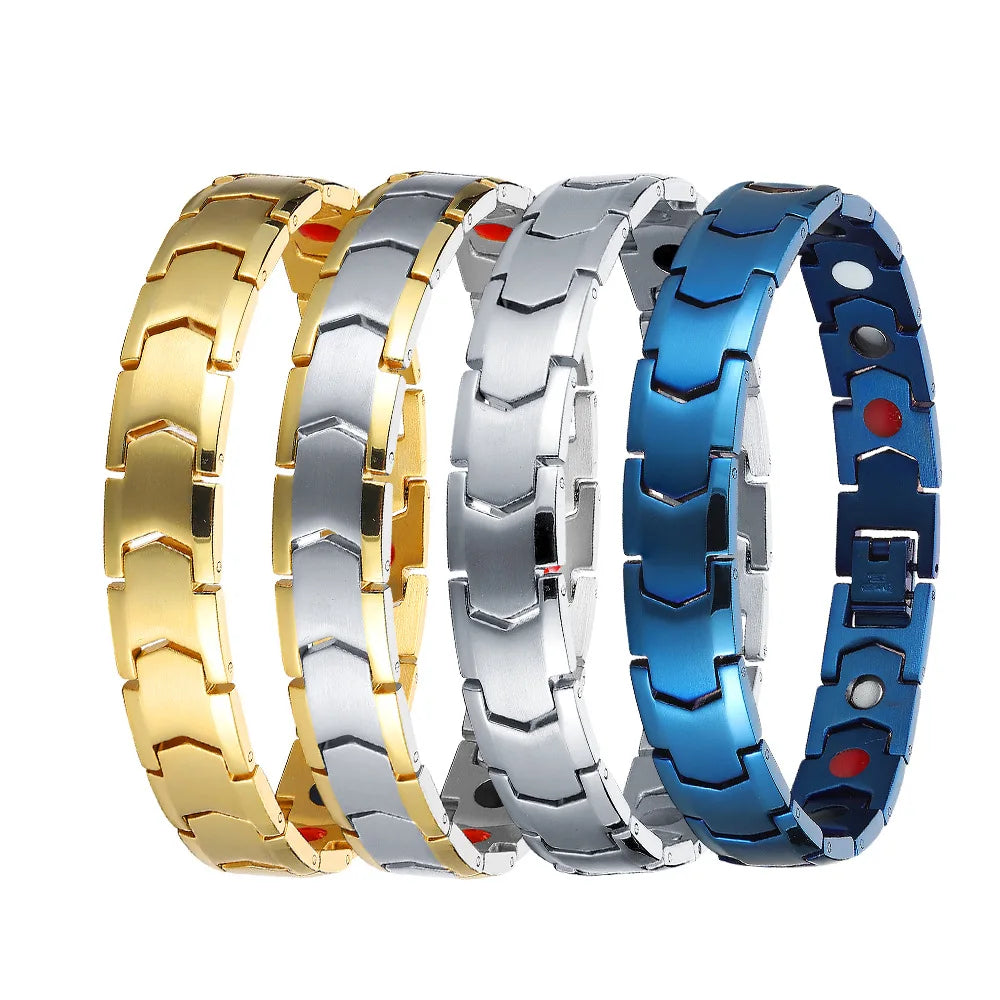 Fashion Arrow Copper Health Energy Magnetic Gold Plated Stainless Steel Jewelry Bracelets & Bangles for Men