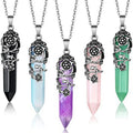 Color Hexagonal Column Stainless Steel Bullet Crystal Necklace Natural Stone Energy Necklace for Gift