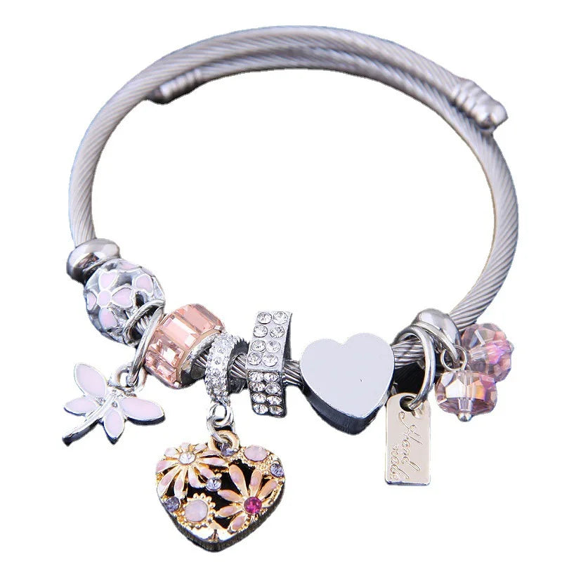 Stainless Steel Jewelry DIY Charm Bracelet for Women and Kids Lovely Heart Bracelet