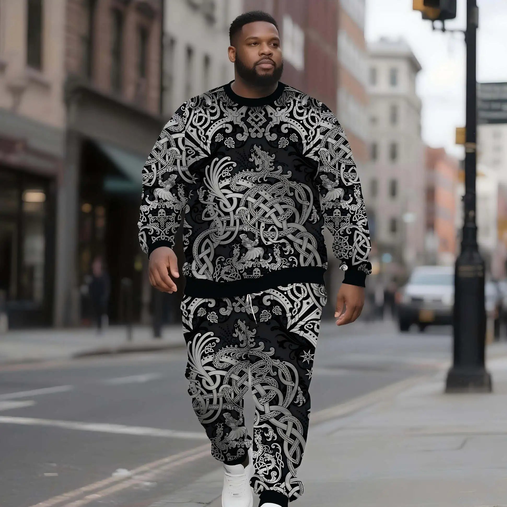 Men's Cool Graphic Streetwear Oversized Fit Crew Neck Hoodie Set Customizable Logo/Pattern Striped Smart Casual-Wholesale
