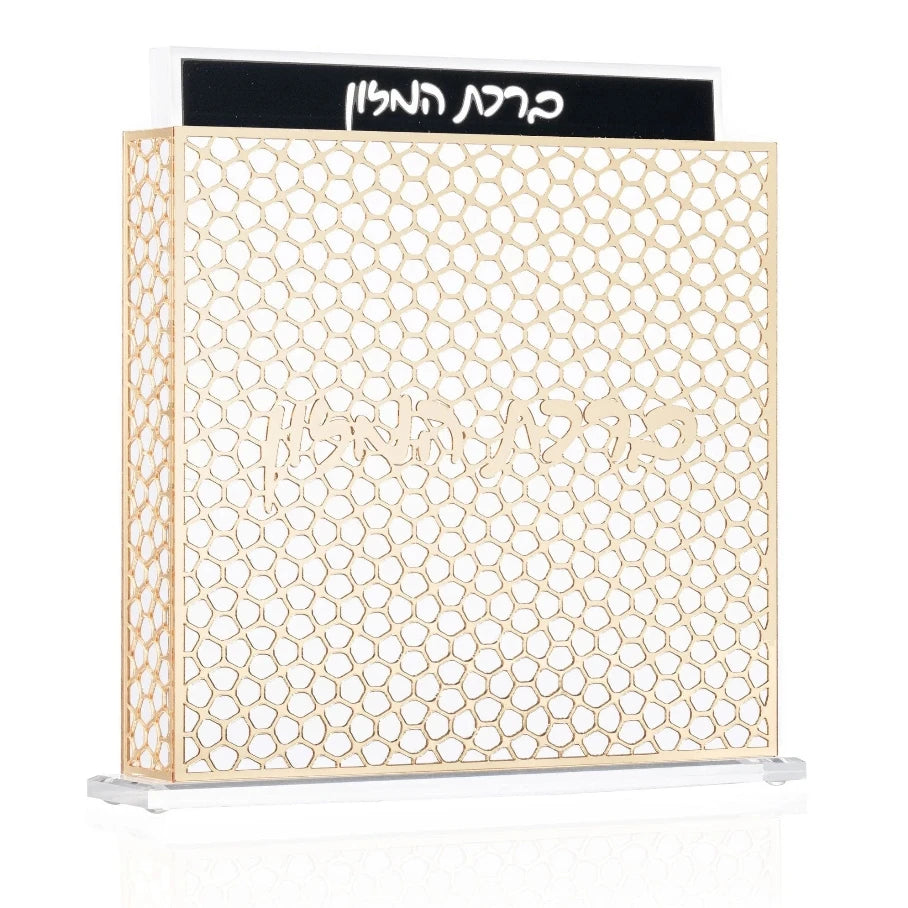 Judaica Laser Cut Gold Mirror Lucite Bencher Set