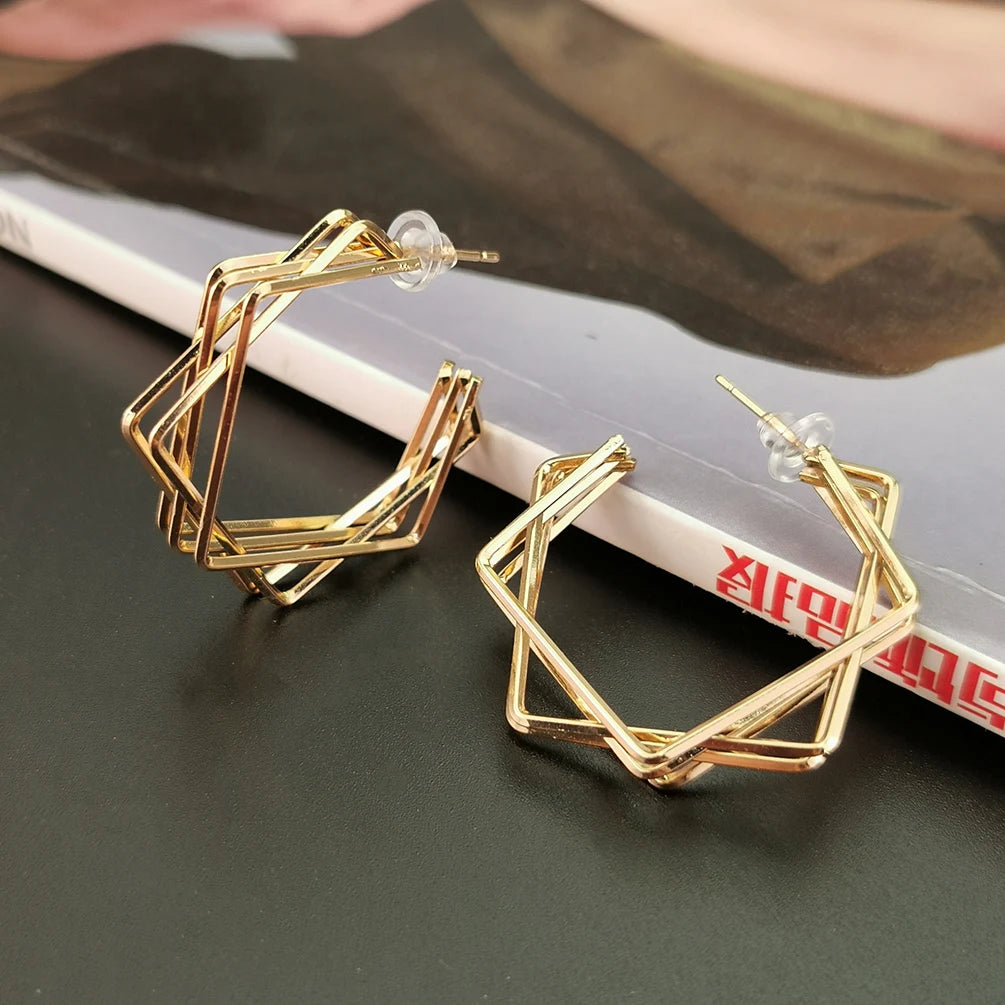 New Arrival Classic Luxury Six Pointed Star Hoops Earrings Female Gold Plated Multi-Layer Drop Wedding Gift Jewelry