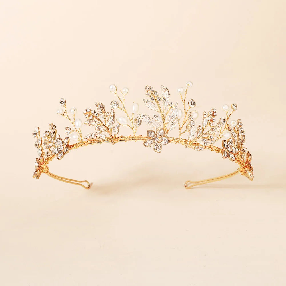 Christmas Leaf Pearl Rhinestone Bride Crown Wedding Party Fairy Headband