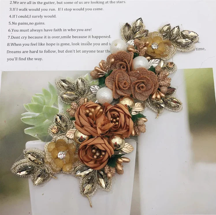Charmkey Wholesale Design Handmade Wedding Patch for Evening Dress 3d Flower Embroidery Rhinestone