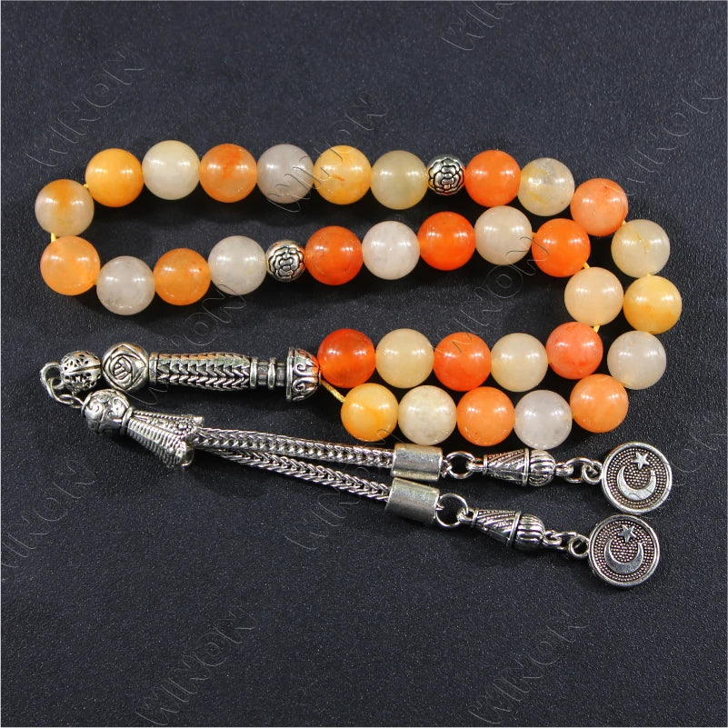 Natural Quartzose Jade Stone Prayer Beads Islamic 33 Tasbeeh Rosary Necklace Tasbih Beads Wholesale Ramadan Decorations 2024