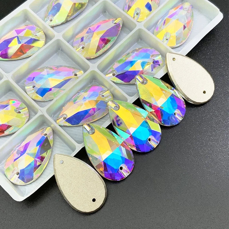 Crystal AB K9 Glass Water Drop Crystal Stones Sewing Rhinestones Flatback Teardrop Rhinestone for DIY Clothing Crafts