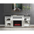 Modern Vanity Crushed Diamond Mirrored TV Stand Cabinet With Firebox