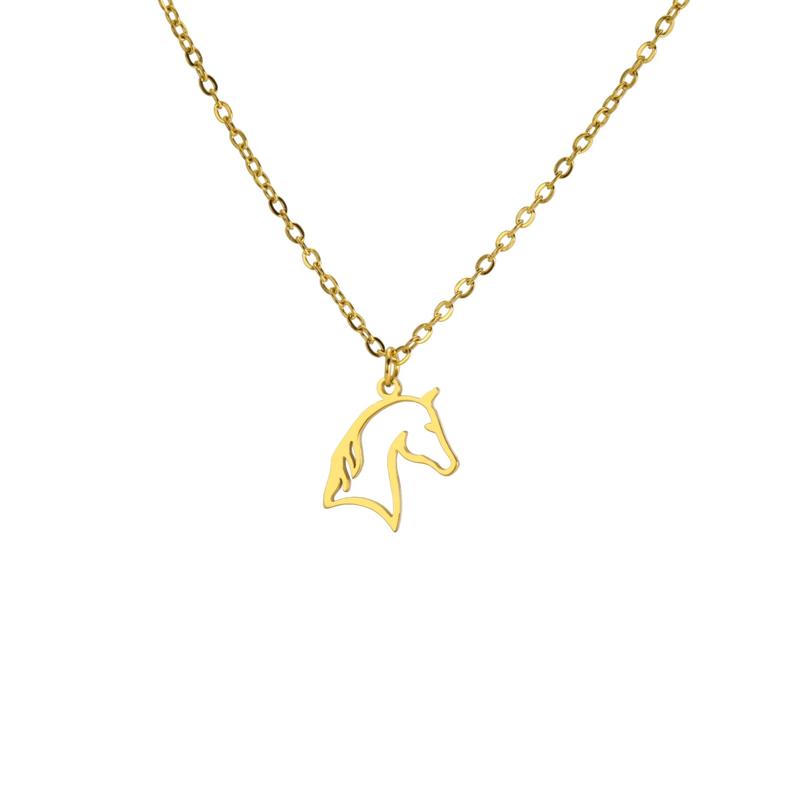 Stainless Steel Animal Design Horse Charm Necklace Gold Plated Hollow Head Pendant Necklace Party Jewelry Gifts for Friends