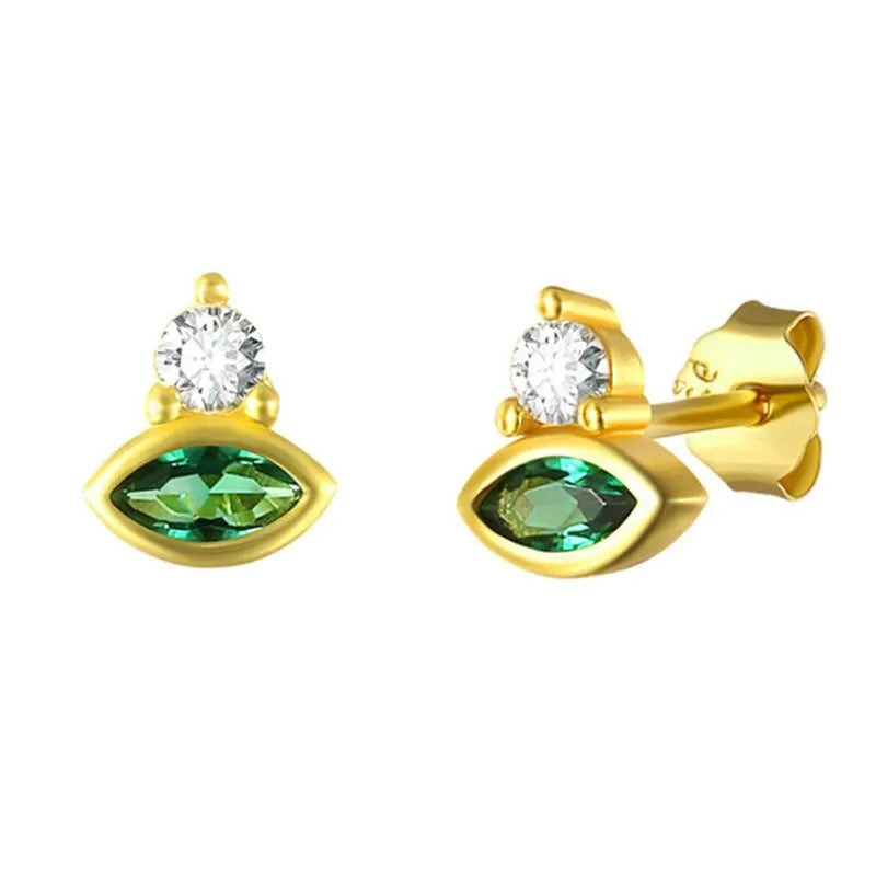 Trendy Tiny Green Emerald CZ Diamond Stud Earring 925 Sterling Silver Earrings Tiny Stud Earring for Women