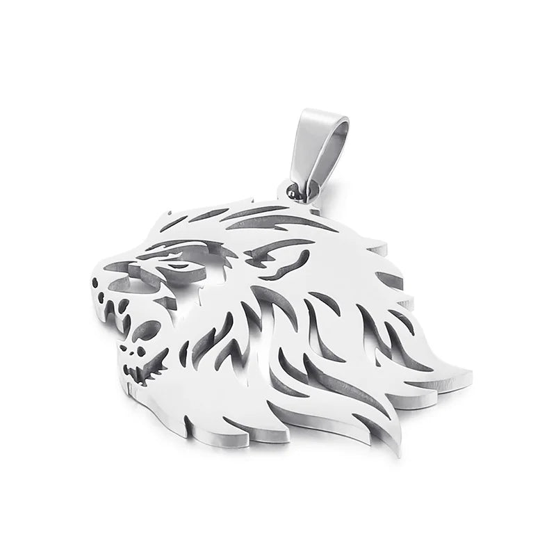 Kalen Silver/Gold Stainless Steel Energetic Lion Head Charm Pendant for Men