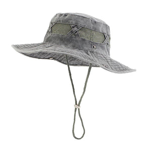 Wholesale Custom Logo Net Breathable Retro Washed Cotton Hat With Elastic Strap Bucket Fishing Hiking Climbing Hat for Women Men