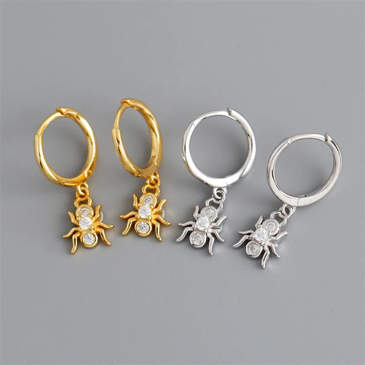 Fashion 18k Gold CZ Diamond 925 Sterling Silver Spider Animal Hoop Earrings for Women
