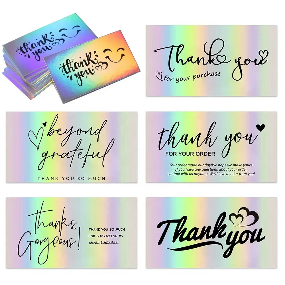 50pcs/bag 5*9cm Laser Thank You Business Cards for Support My Small Business Greeting Gift Box Decoration