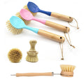 Custom Natural Color Eco-Friendly Long Handle Kitchen Cleaning Brush Bamboo Plastic Nylon Lanyard Super Cleaning Ability