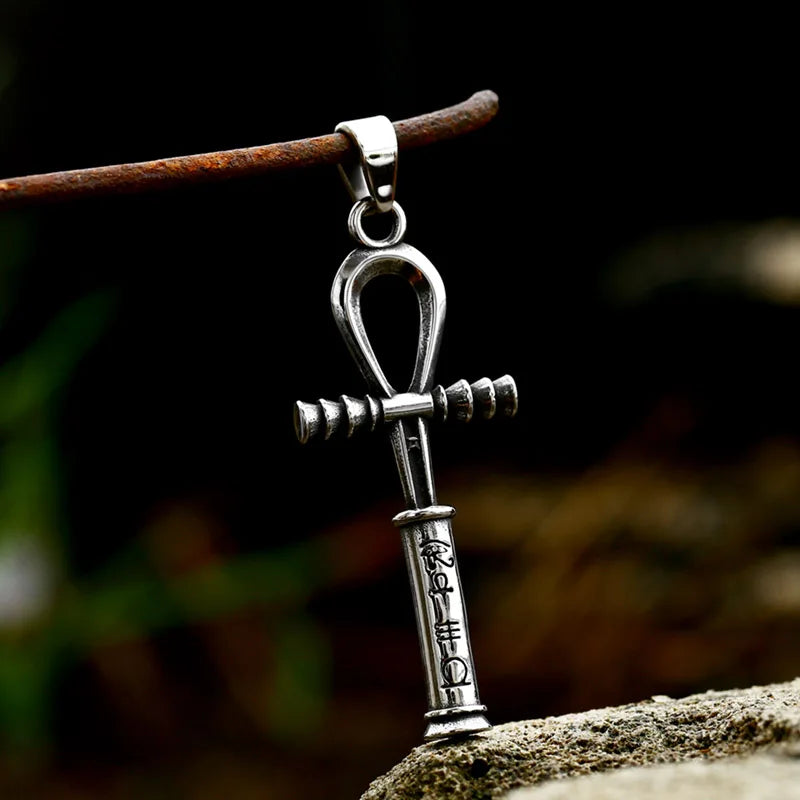 SS8-940P Stainless Steel Egyptian Cross of Life Scepter Horus' Eye Pendant Necklace Punk Jewelry for Men Wholesale