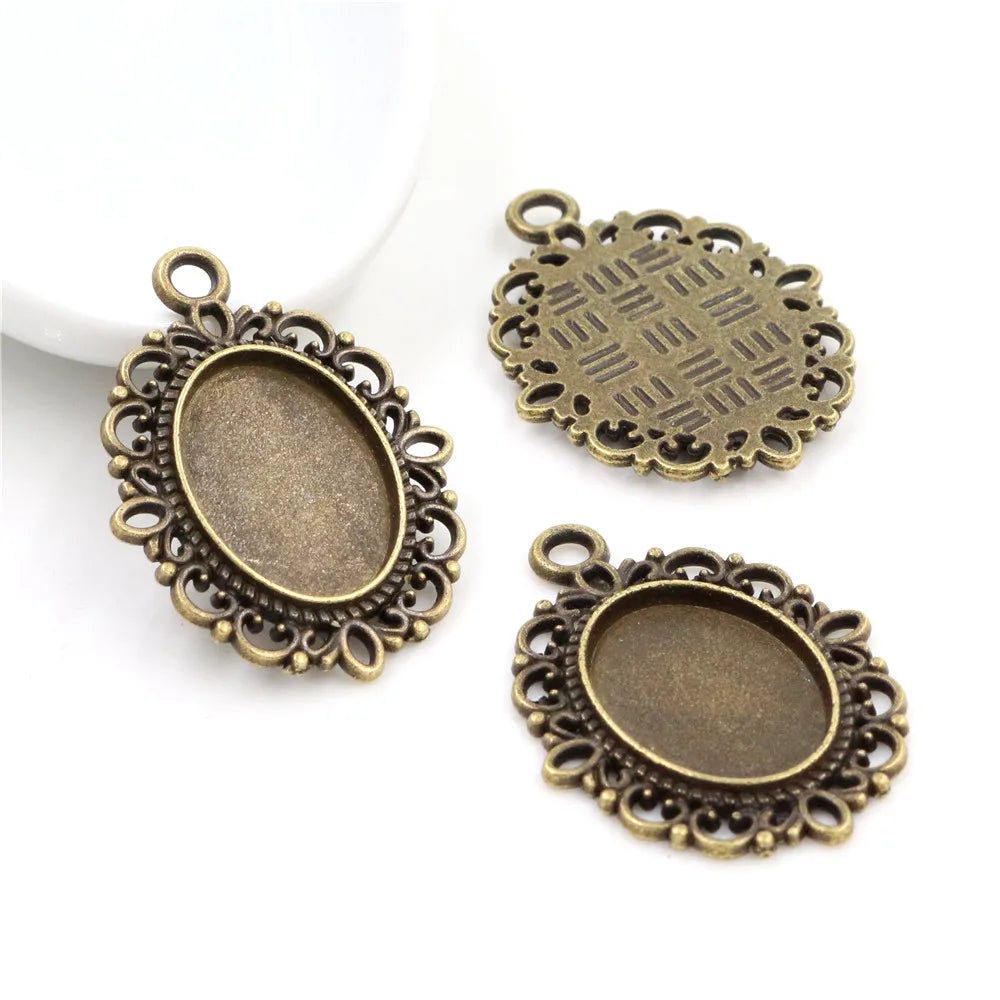 13x18mm Inner Size Antique Silver Plated and Bronze Simple Style Cameo Cabochon Base Setting Pendant Necklace Findings