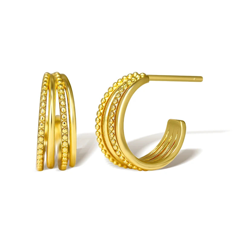 Jewelry Stud Earring Trendy Four Layer Thickness Brass Gold Plated Jewelry CC Shape Earrings for Women