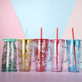 Wholesale 800ml Plastic Water Bottle clear Glitter Coffee Mug Cup Double Wall clear Acrylic Tumbler with Straw