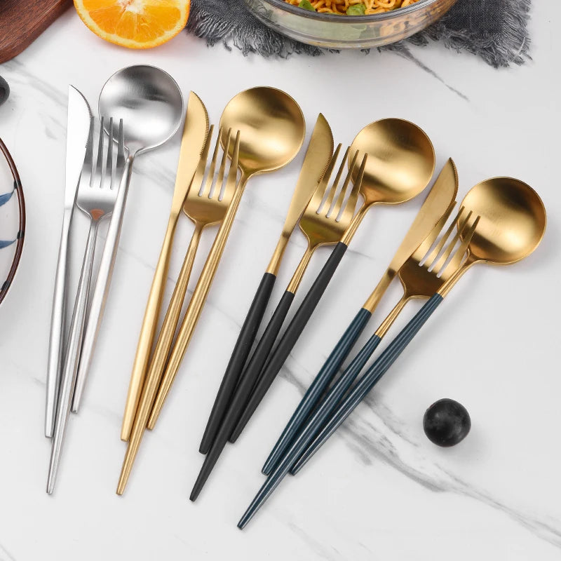 Shopee Hot Sale Dinnerware Utensils Portugal Steak Stainless Steel Spoon and Fork Luxury Western Flatware Cutlery Set