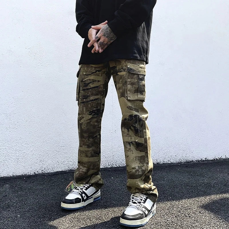 Custom Label Trousers for Men Drop Ship  Men Paint Stock Camouflage Camo Cargo Trousers Pants
