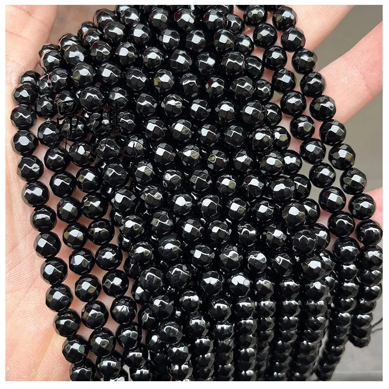 Faceted Black Onyx Stone 4/6/8/10/12mm Round Cut Black Onxy Agate Stone Beads DIY Black Onyx Beads Bracelet