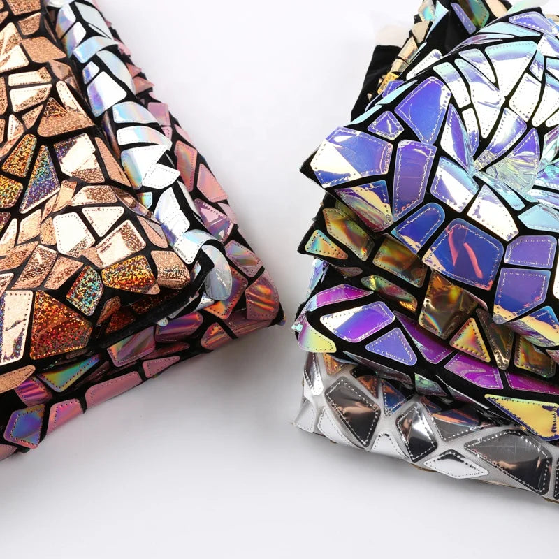 2022 Manufacturer Laser Big Sequin Velvet Latest Velvet African Hoh Lace Fabrics Patchwork Colorful Reflective Leather Fabric
