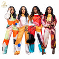 S-3XL 2022 Autumn Clothing Street Women Suit Casual Round Collar Loose Print Pullover Lady Two Piece Pants Set
