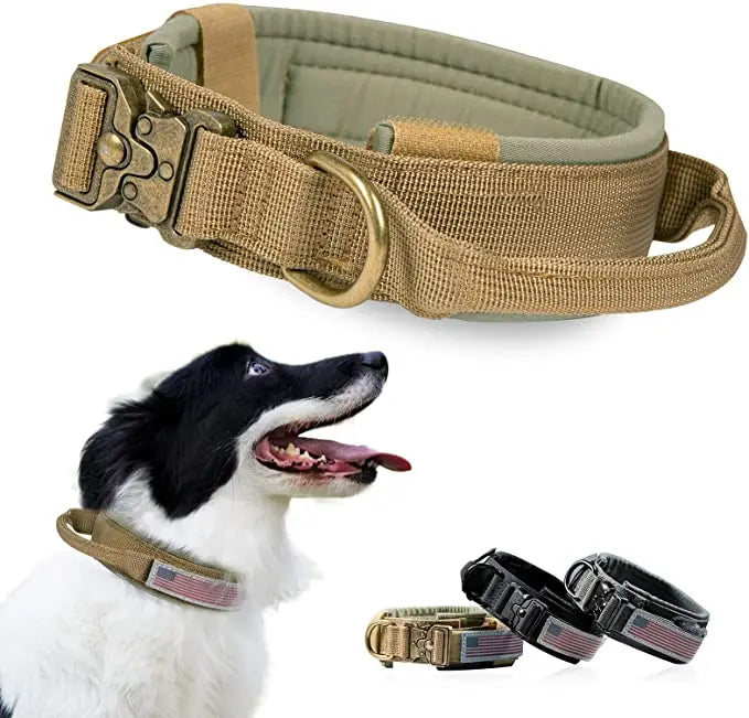 2025 New Tactical Dog Leash Collar Set Nylon Metal Buckle Dog Training Tactical Collar With Handle Dog Collar Pet Product