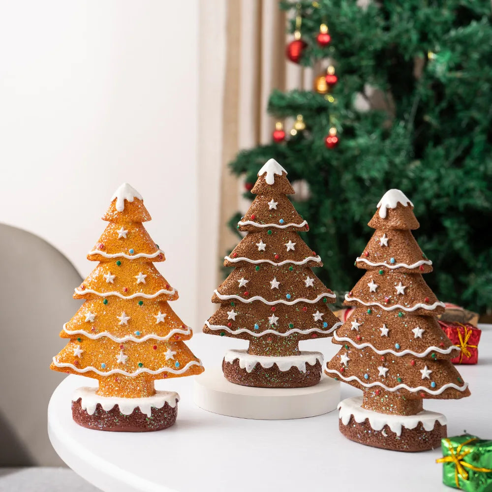 Colorful Handmade Resin Gingerbread Christmas Tree Santa Figurines Holiday Decoration Accessories 15x10cm