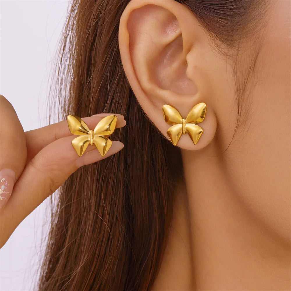 Stainless Steel Cute Butterfly Stud Earrings for Women Trendy Wholesale Ladies Waterproof Ear Accessories Fashion Jewellery Gift