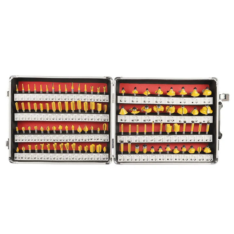 100pcs 1/4" Shank Tungsten Carbide Router Bit Set Wood Woodworking Trimming Knife Forming Milling Cutter