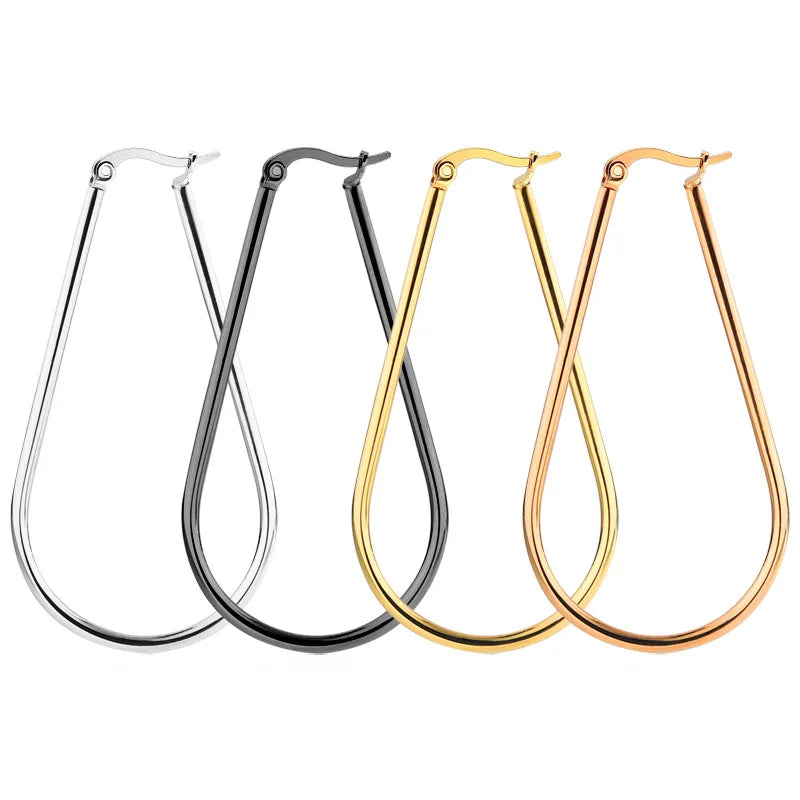 2mm Luxury Gold Stainless Steel Korean Fashion Oval Earrings for Women Fine Hoop Jewelry