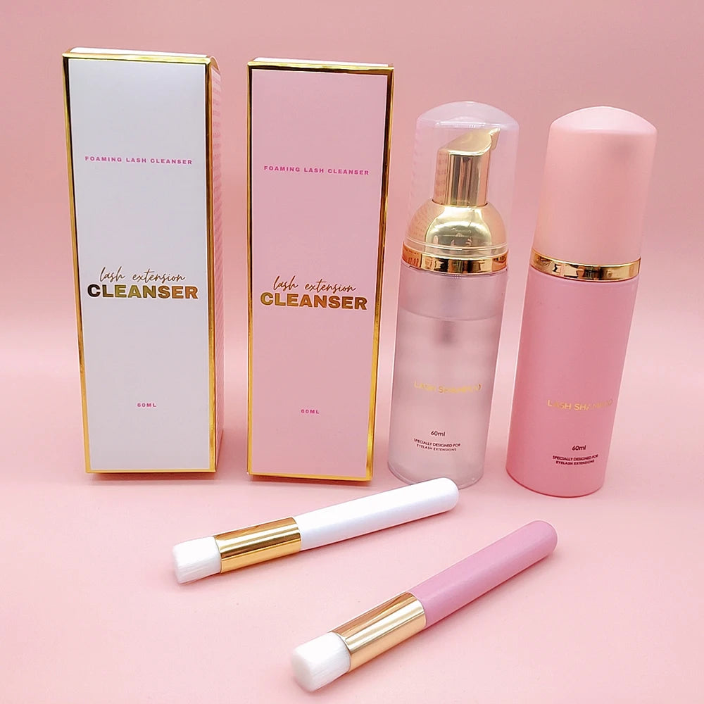 Customize Pet 50ml 60ml Lash Shampoo Foam Packaging Bottle and Boxes Kit Custom Lash Shampoo Foaming Bottles With logo