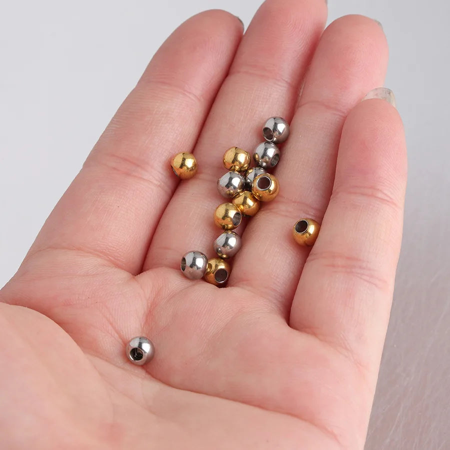 5/6mm Round Spacer Beads 14K Gold Electroplated Stainless Steel Straight Hole Beads for Bracelet Necklace DIY Bead Jewelry
