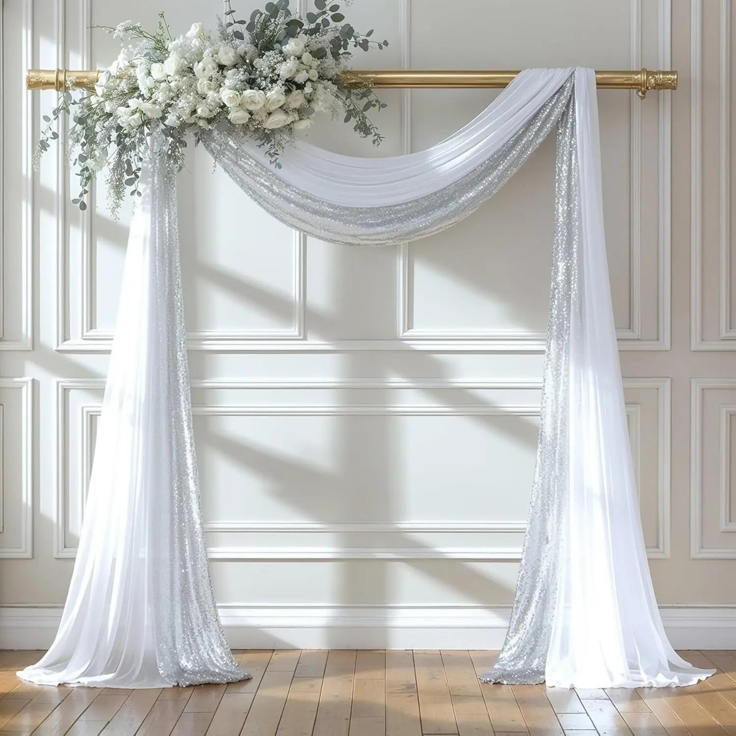Hot Selling Elegant Fancy White Church Backdrop Decoration Wedding Chiffon Curtain