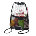 Custom Logo Drawstring Backpack clear Plastic Packaging Bags Promotional Drawstring Bag with Zipper Mesh Pocket