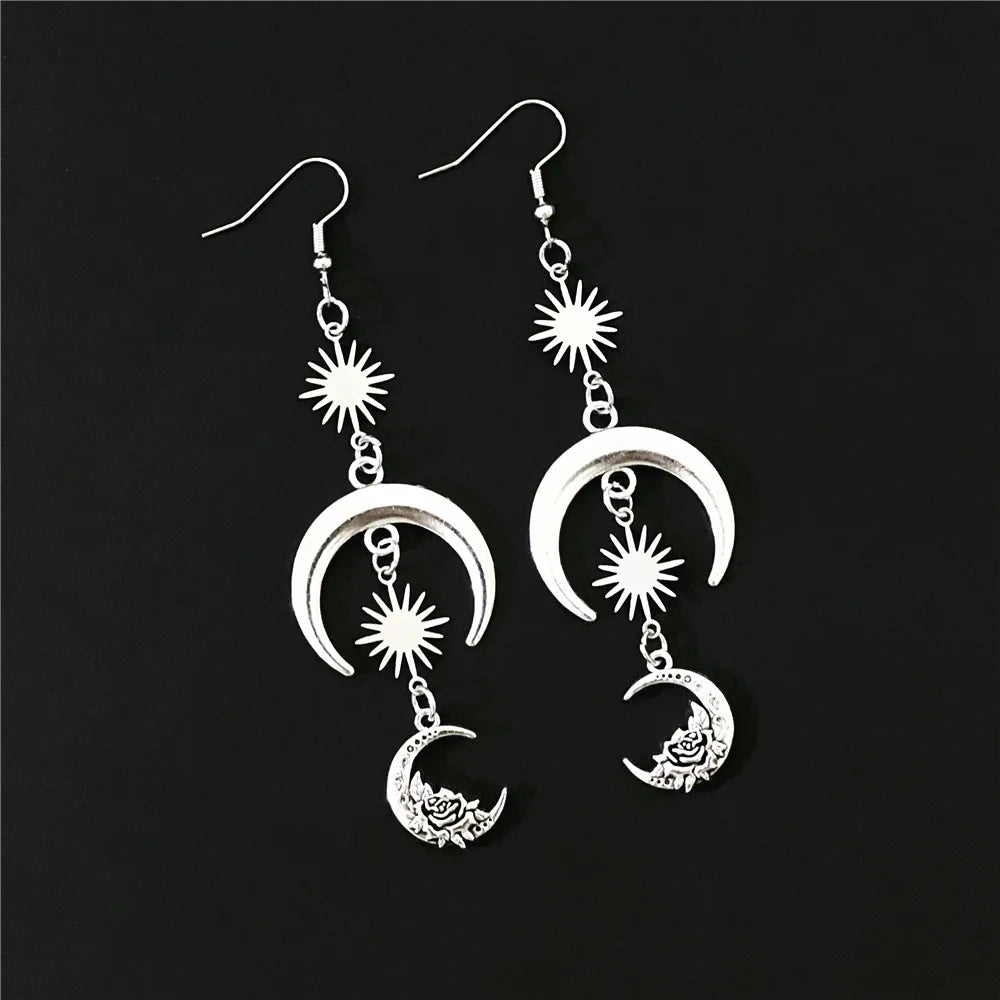 Minimalist Punk Gothic Women's Earrings Retro Moon Large Hoop Earrings Zinc Alloy Long Jewelry Pendant Earrings