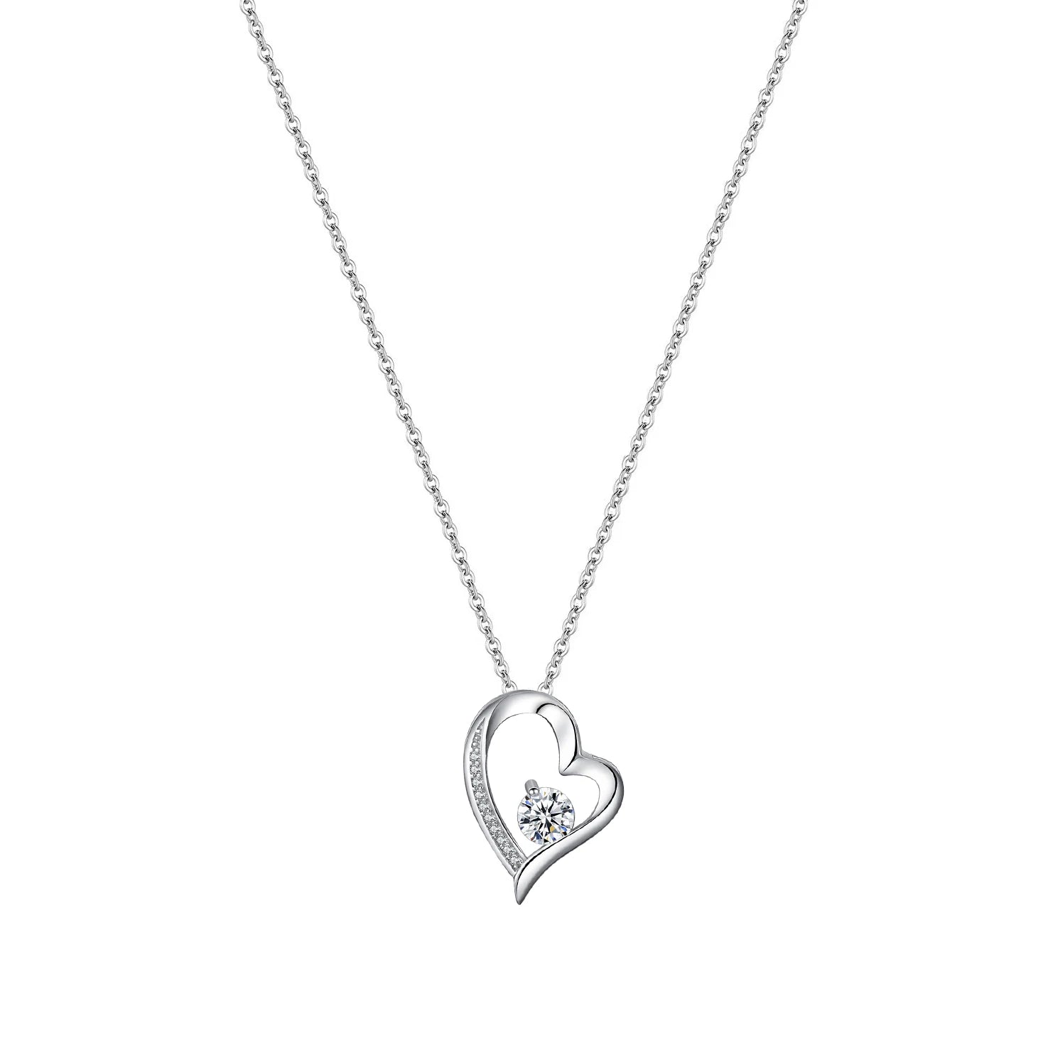 Cubic Zircon Love Heart Pendant Platinum Plated Sterling Silver Trendy Fine Jewelry Sparkling Forever Women's Necklace