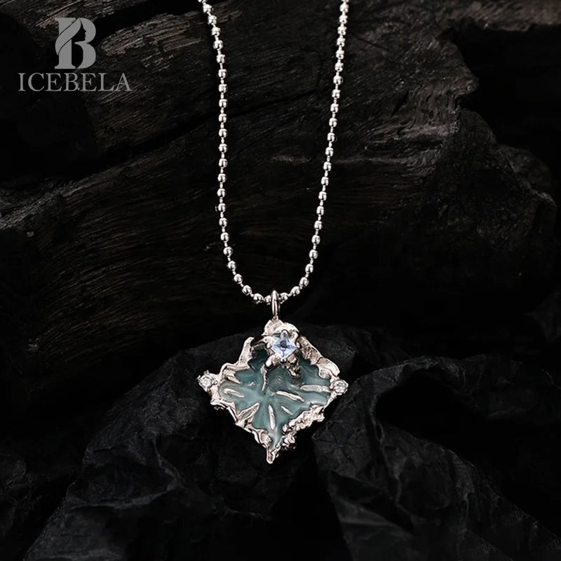 ICEBELA S925 Sterling Silver Korean Fashion Irregular Diamond Pleated Necklace Women's Short Bead Drop Glaze Necklace