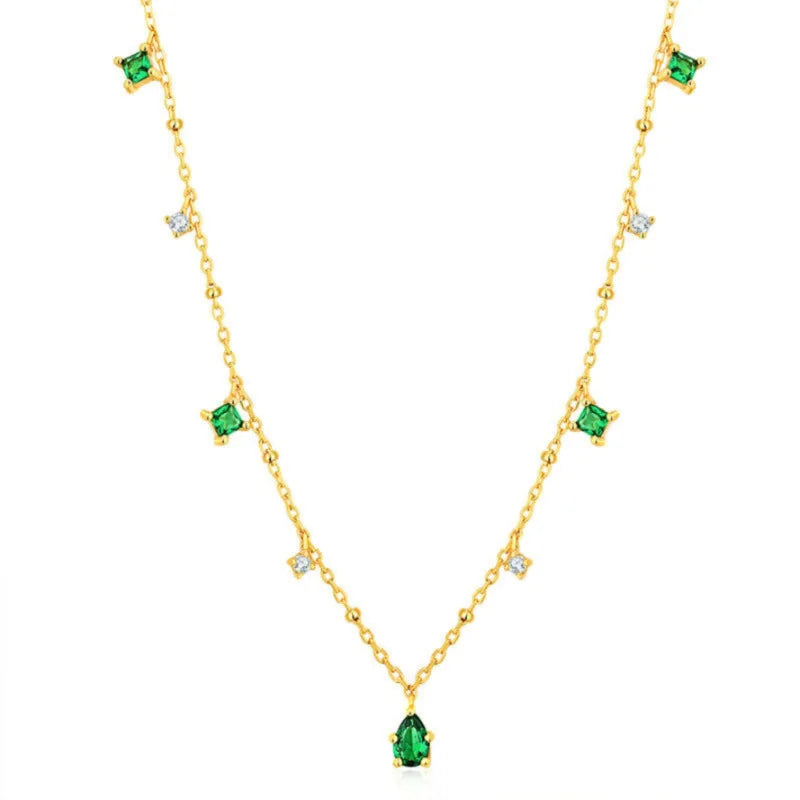 Elegant Water Drop Zircon Necklace Sterling Silver Emerald Green Necklace