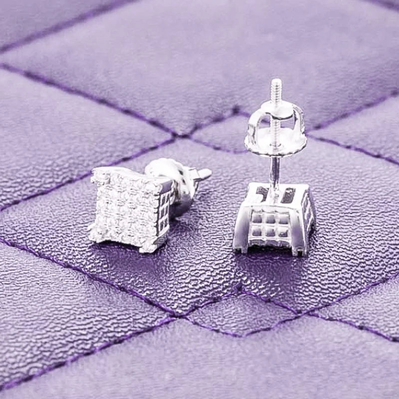 925 Sterling Silver GRA Hip Hop Iced Bling Square Cluster Stud Earrings Pass Diamond Tester 6MM VVS Moissanite Square