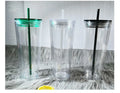 Hot selling Custom 710ml wholesale double wall tumbler plastic clear snowglobe tumblers cups with lid and straw