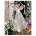 News 2023 Summer Temperament Sweet Dress Off Shoulder Short Puff Sleeve Floral Dress Slim V Neck Halter Holiday Dress