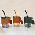 New Trendy Bamboo Cu-p Leather Case Glass Mug Cups PU Sleeve Water Bottle Holder Portable Glass Coffee Cups Protective Cover