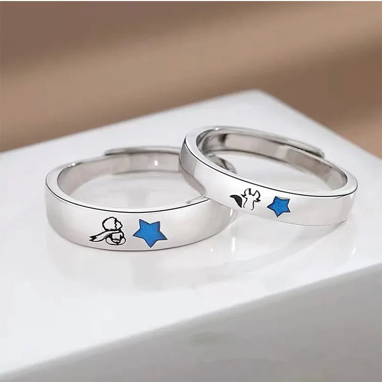 Romantic and Fox Star Adjustable Couple Rings Open Finger Ring for Men Women Lover Valentine's Day Jewelry